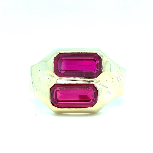 10k Yellow Gold Men’s Red Synthetic Stone Ring 6.00g Size 100