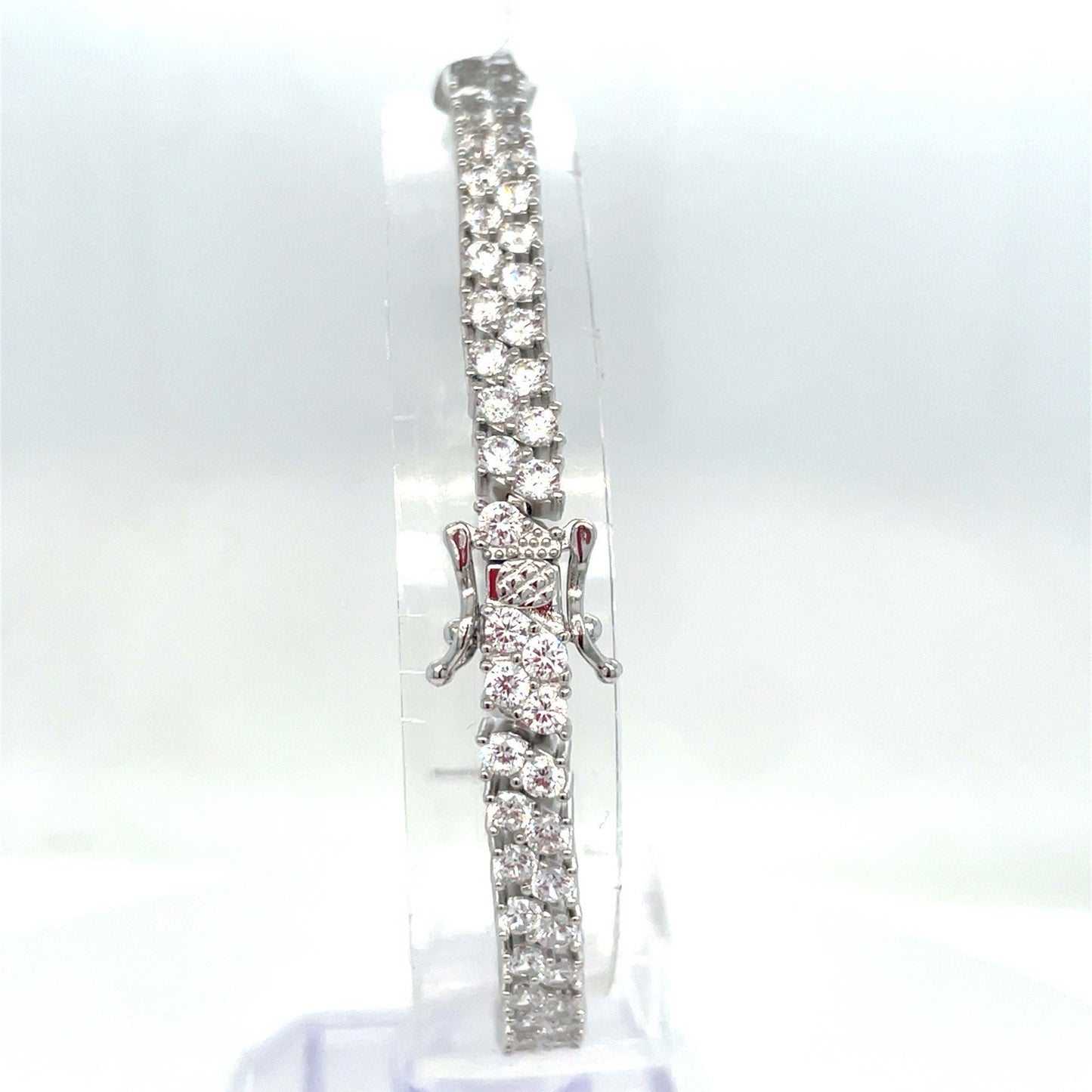 925 Sterling Silver 7.5” 2 Row Cz Bracelet 17.20g2