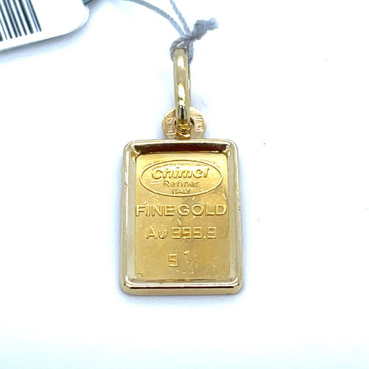 14k Yellow Gold 1g 999 Bar Pendant 1.58g0