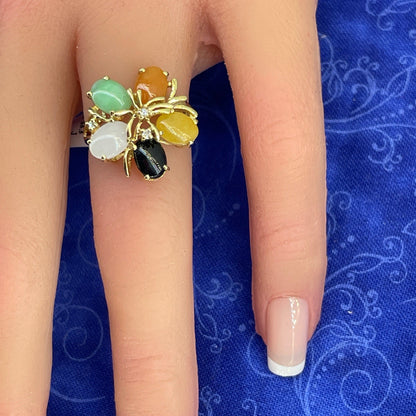 10k Yellow Gold Women’s Multi Color Jade Diamond Ring 4.14g Size 5.54