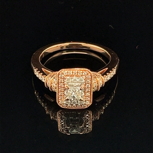 10k Rose Gold Princess And Round Diamond Halo Style Engagement Ring .40ctw Size60