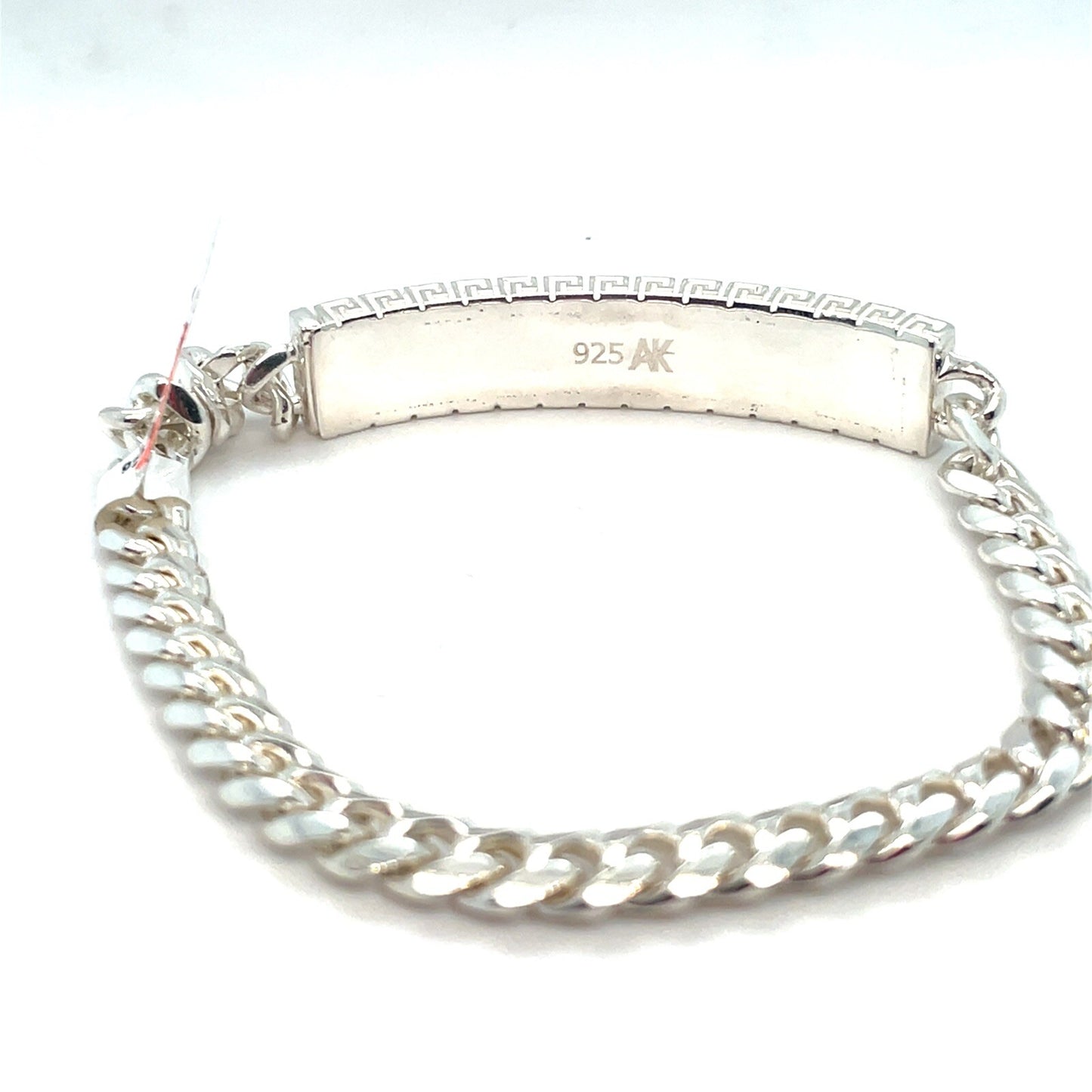 925 Sterling Silver 8.5” Satin Greek ID Cuban Bracelet 30.30g 10mm2