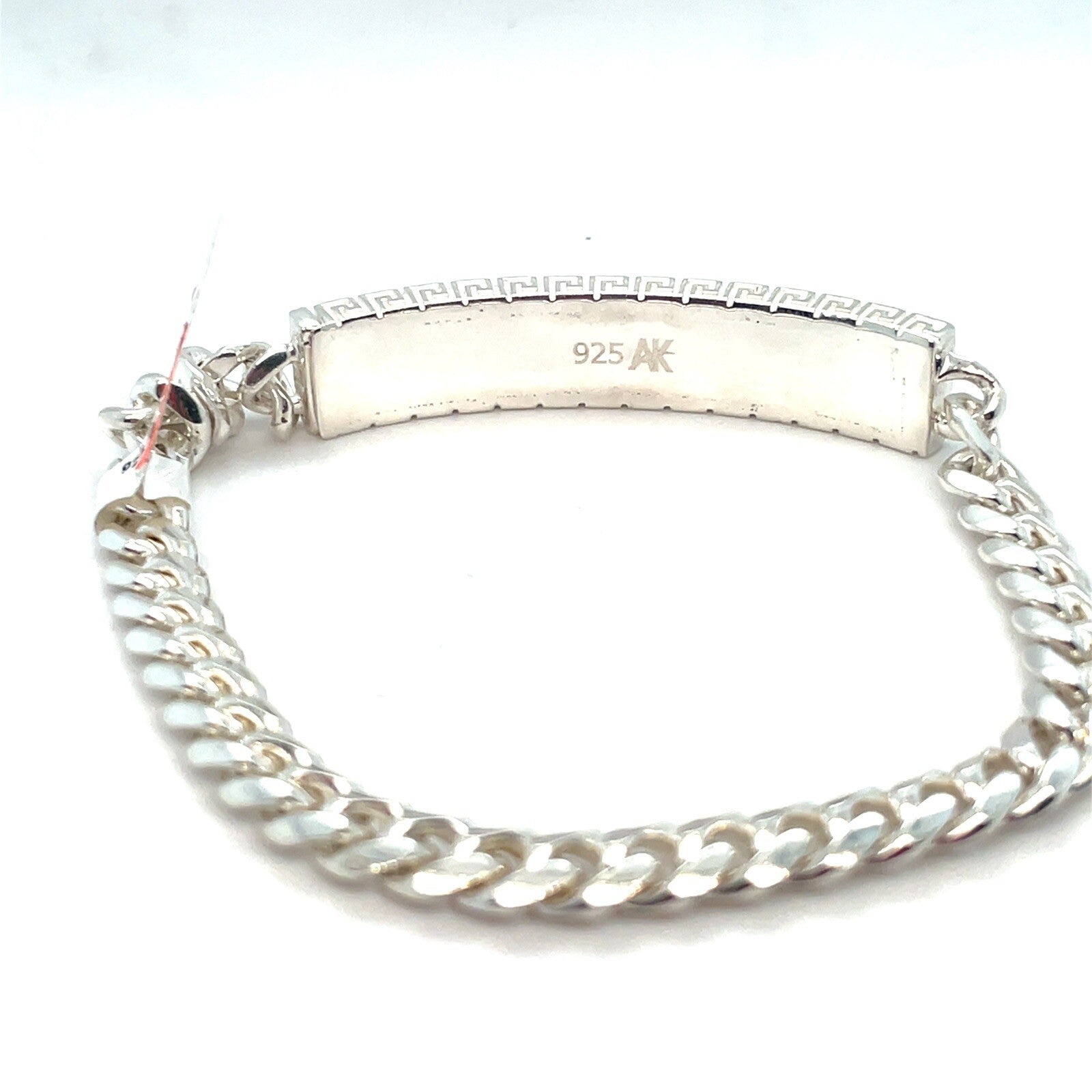 925 Sterling Silver 8.5” Satin Greek ID Cuban Bracelet 30.30g 10mm2