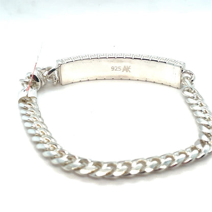 925 Sterling Silver 8.5” Satin Greek ID Cuban Bracelet 30.30g 10mm2