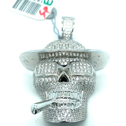 925 Sterling Silver Men’s CZ Cowboy Skull Pendant 20.40g3
