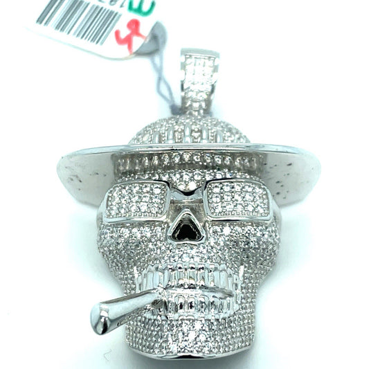 925 Sterling Silver Men’s CZ Cowboy Skull Pendant 20.40g3