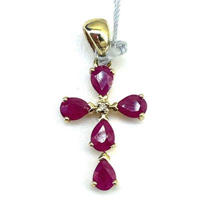 10K Yellow Gold Ruby Cross Pendant 0.90g0