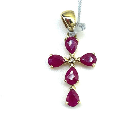 10K Yellow Gold Ruby Cross Pendant 0.90g0