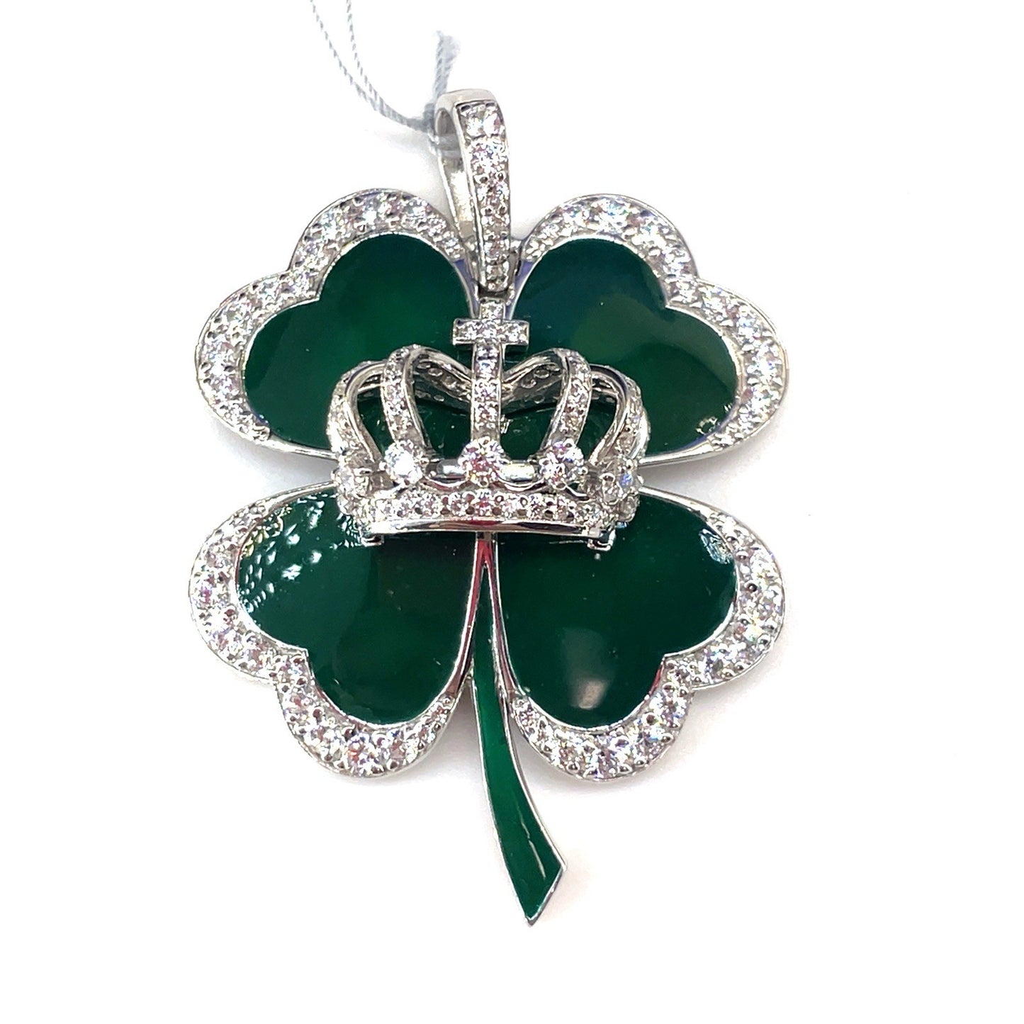 925 Sterling Silver CZ Clover King Pendant 16.20g 0