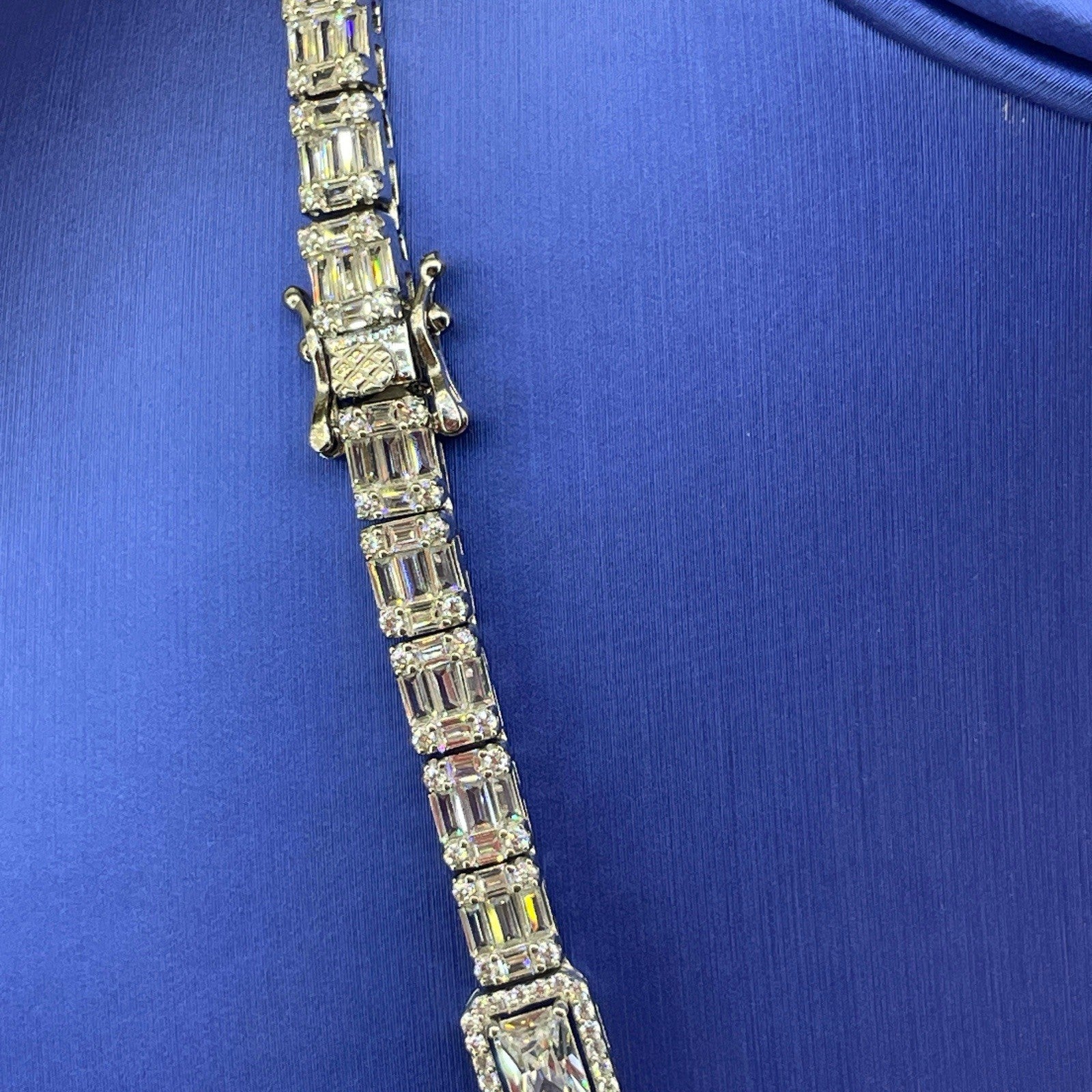 925 Sterling Silver CZ 20” Rectangle Cluster Necklace 43.54g 7.6mm3