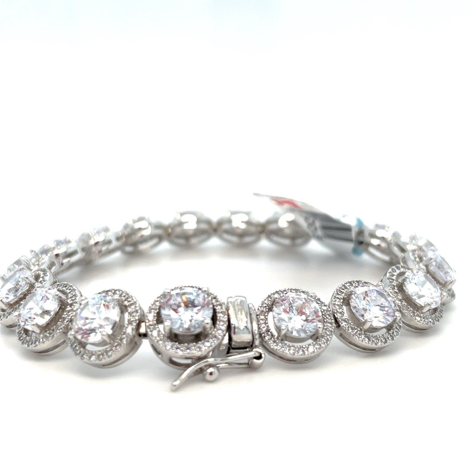 925 Sterling Silver Women’s 7” CZ Round Halos Bracelet 23.80g2