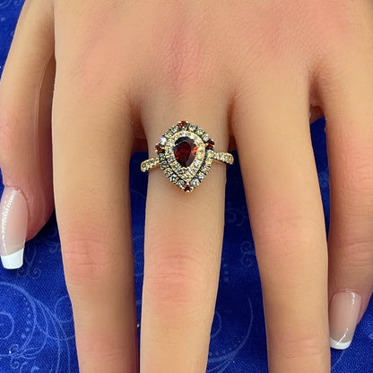 14K Yellow Gold Women’s Levian Garnet Diamond Ring 4.10g .75CTW Size 84