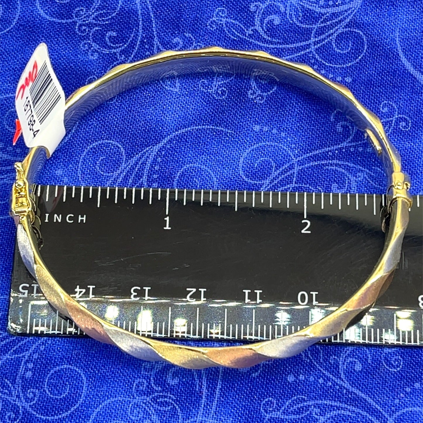 14k Tricolor Gold Hollow two-piece bangle bracelet 7.15g Spring Hinge 3