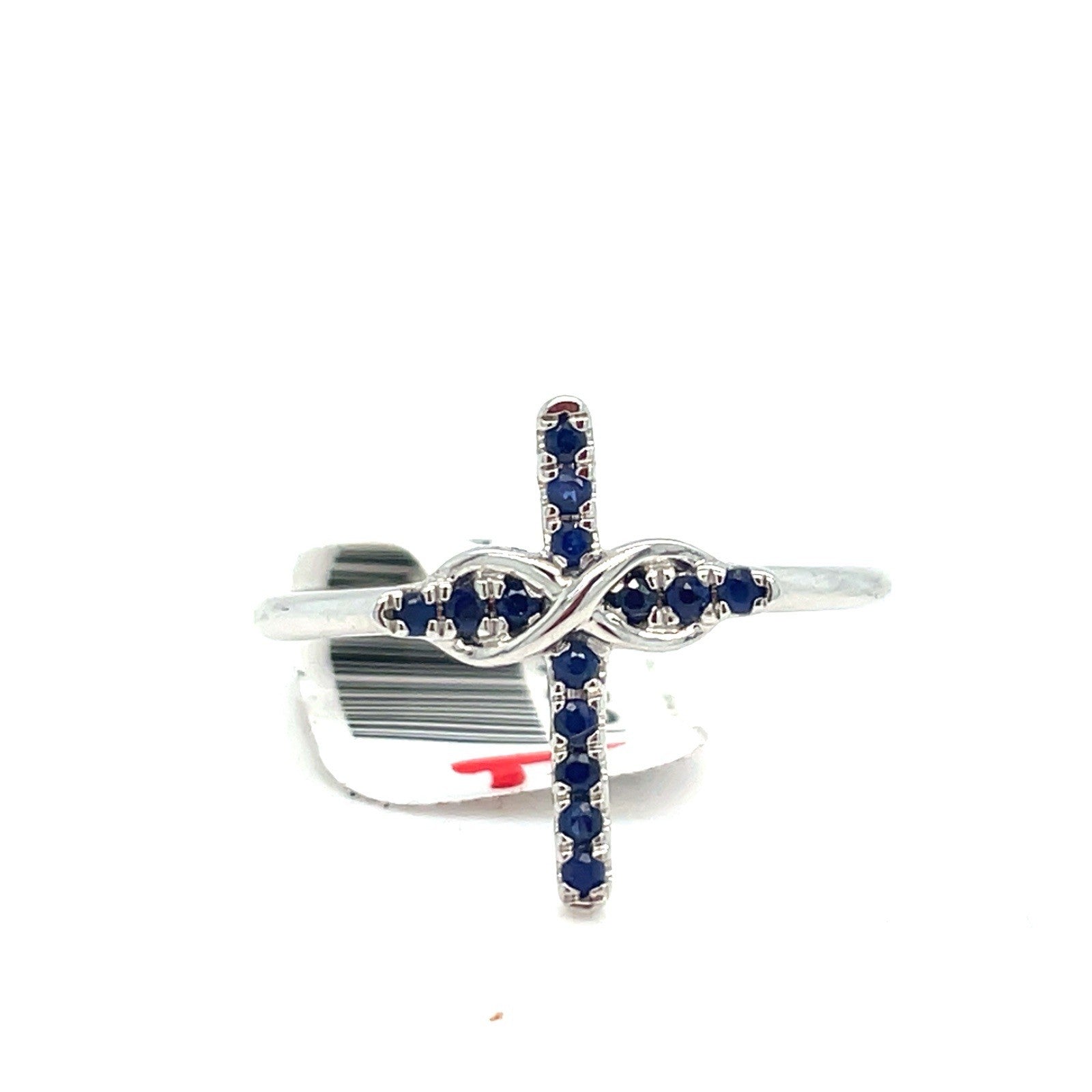 14k White gold Women’s Sapphire Cross Ring 2.10g Size 73