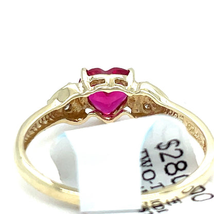 10k Two Tone Gold Women’s CZ Red Heart Ring 1.70g Size 73