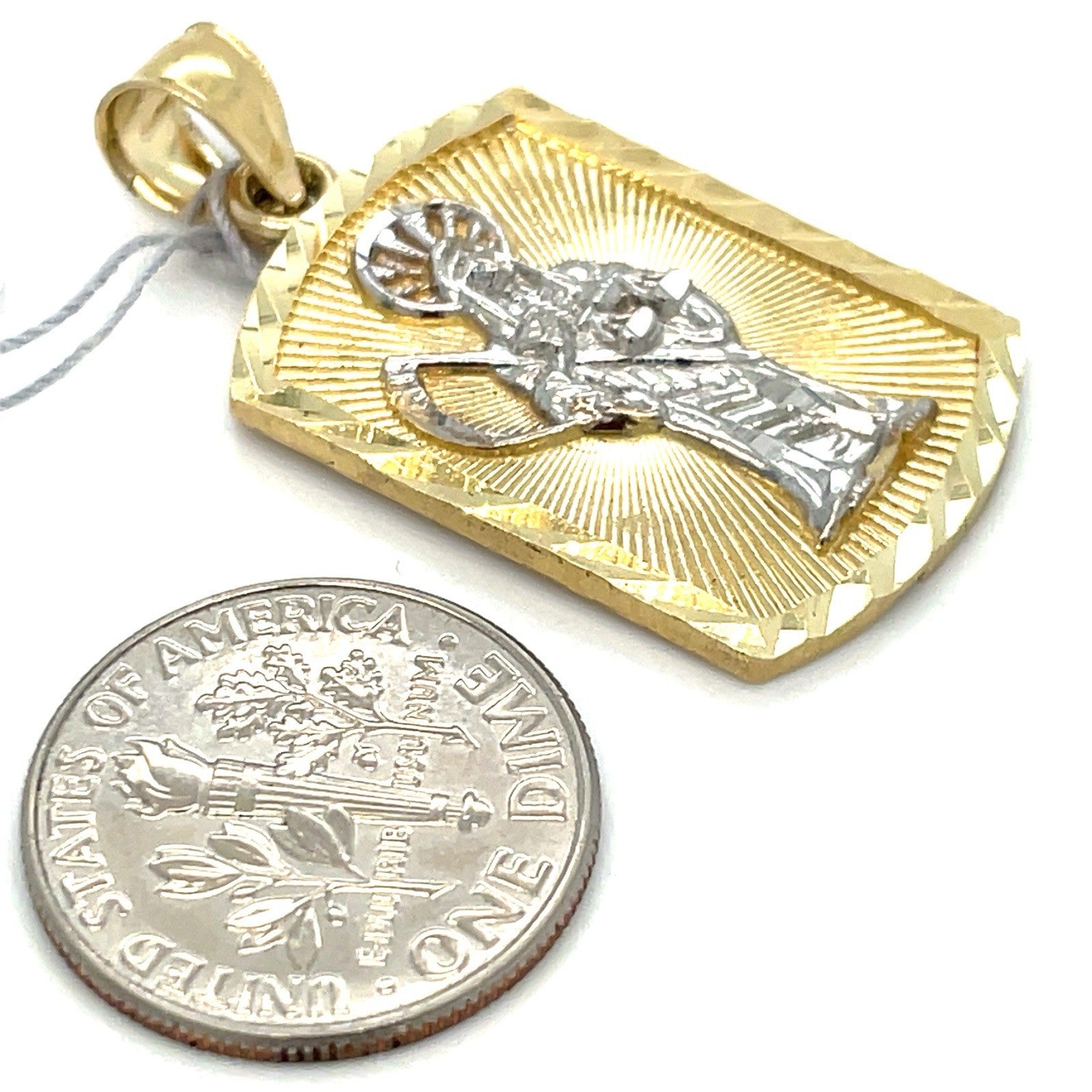 14k Two Tone Gold Santa Muerte Pendant 4.36g2