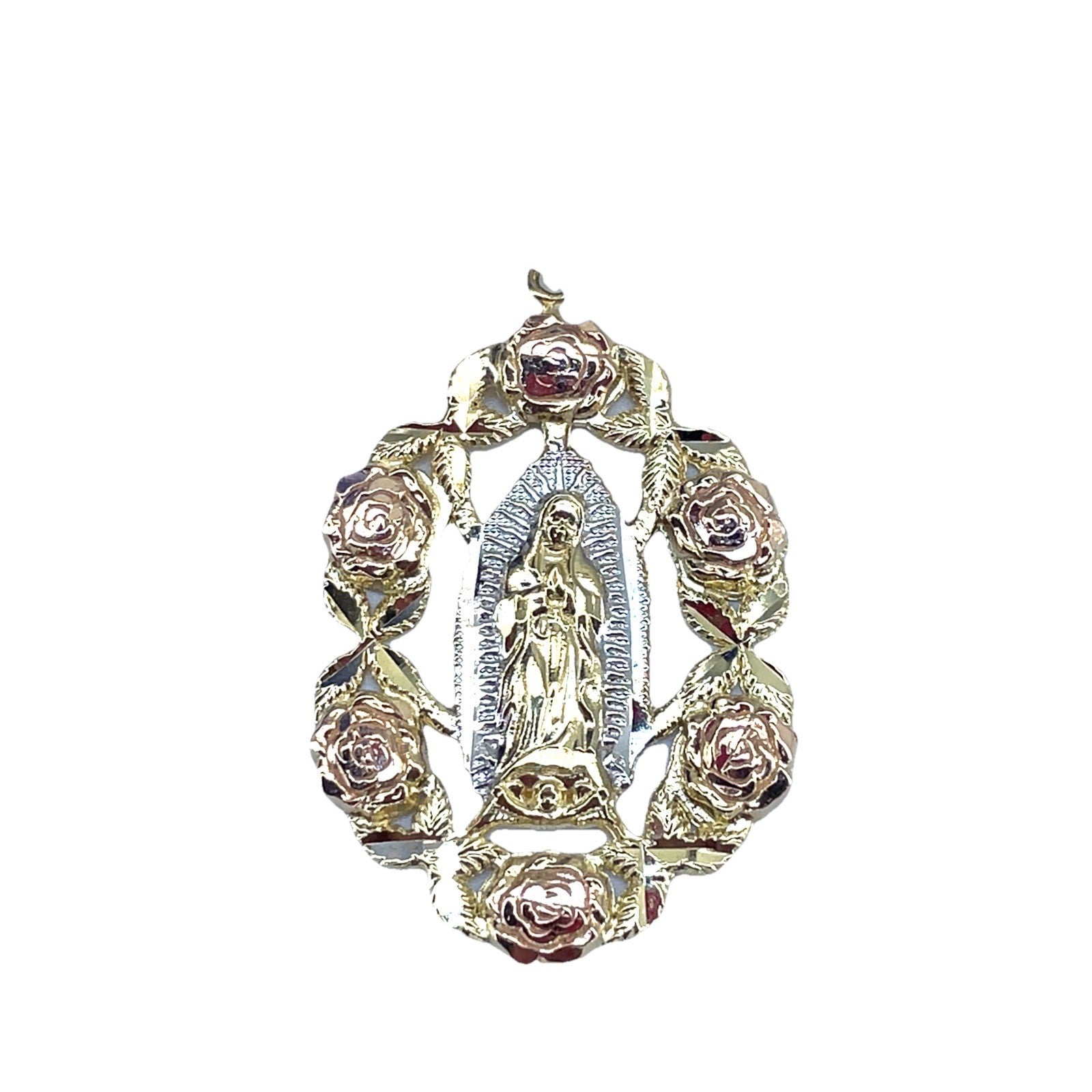 14k Tri Color Gold Oval Virgin Mary Pendant 4.00g2