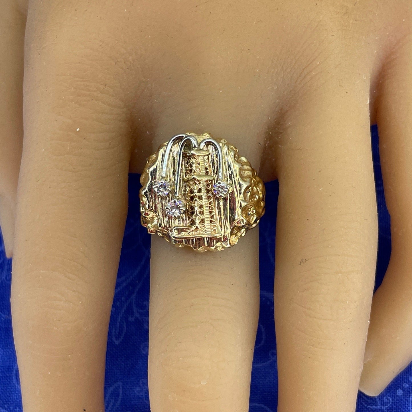 14k Yellow Gold Diamond Oil Rig Ring 14.26g Size 95
