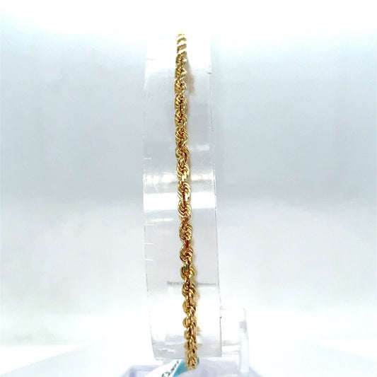 14k Yellow Gold 7.5” Solid Rope Bracelet 4.30g 2.5mm 0