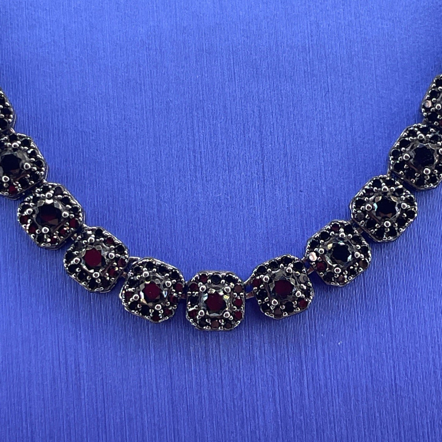 925 Sterling Silver 20” CZ Black Cluster Necklace 32.20g 6mm1