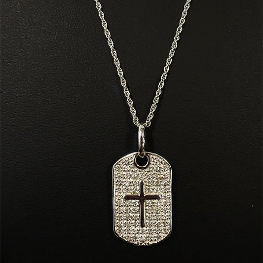 925 Sterling Silver 16/18” Cz Dog Tag Cross Pendants With Necklace 6.400