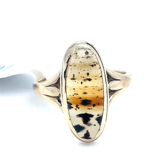 10k Yellow Gold Women’s Oval Moss Agate Ring 2.30g Size 60
