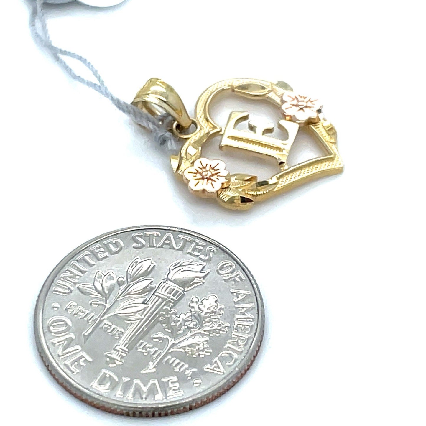 14k Yellow Gold Women’s Heart “E” Pendant 1.00g2