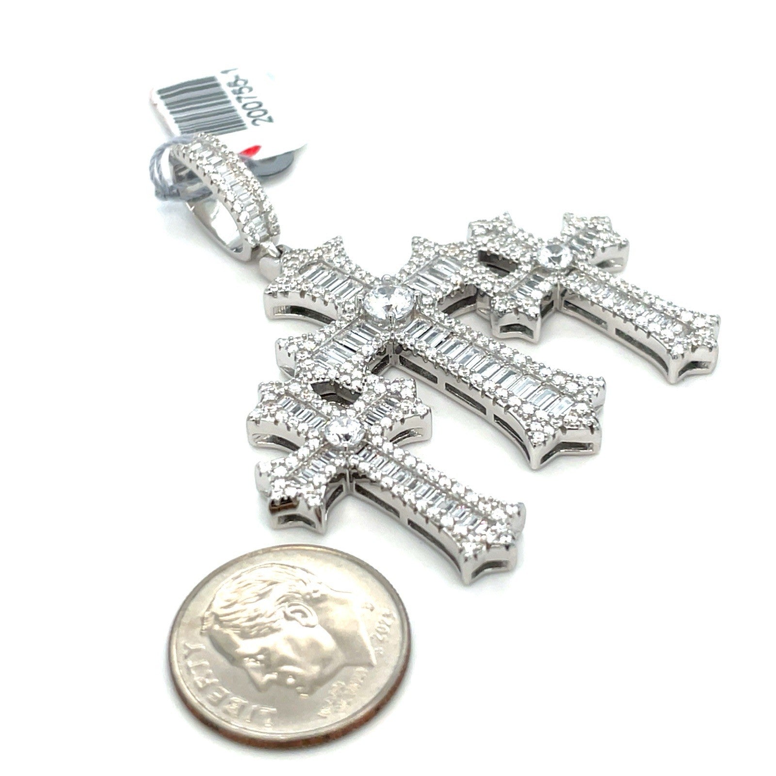 925 Sterling Silver CZ Triple Cross Pendant 15.10g1