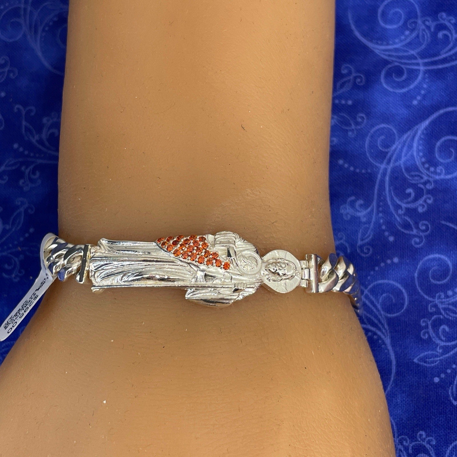 925 Sterling Silver 8.5” Colored San Judas Cuban Link Bracelet 41.00g4