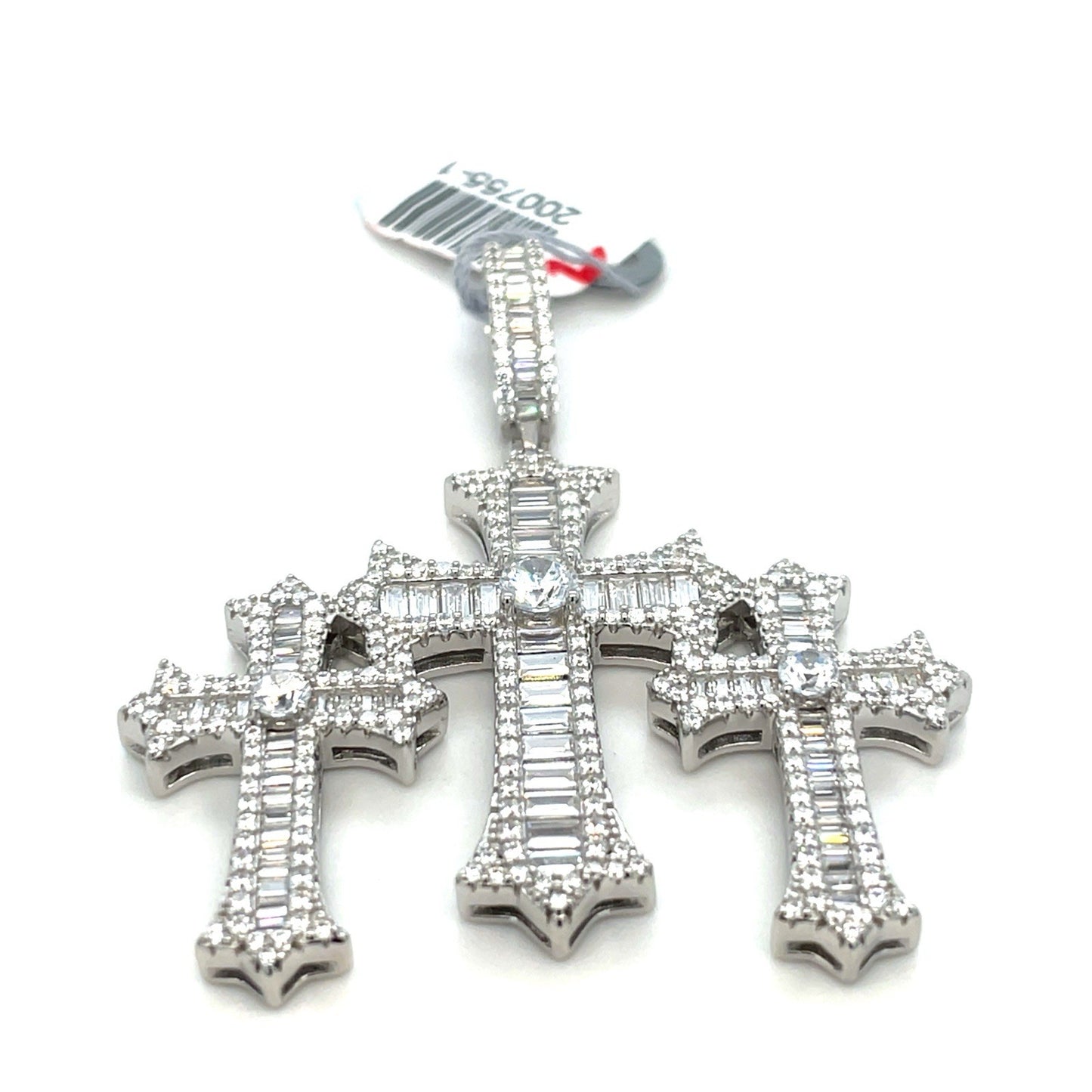 925 Sterling Silver CZ Triple Cross Pendant 15.10g0
