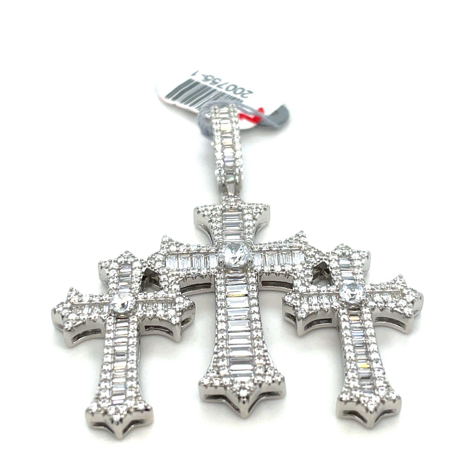 925 Sterling Silver CZ Triple Cross Pendant 15.10g0