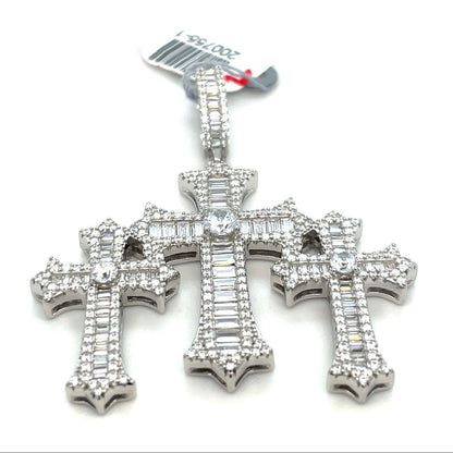 925 Sterling Silver CZ Triple Cross Pendant 15.10g0