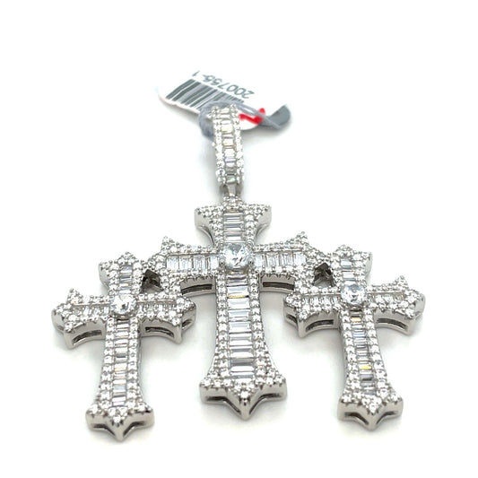 925 Sterling Silver CZ Triple Cross Pendant 15.10g0