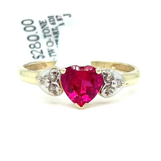 10k Two Tone Gold Women’s CZ Red Heart Ring 1.70g Size 70