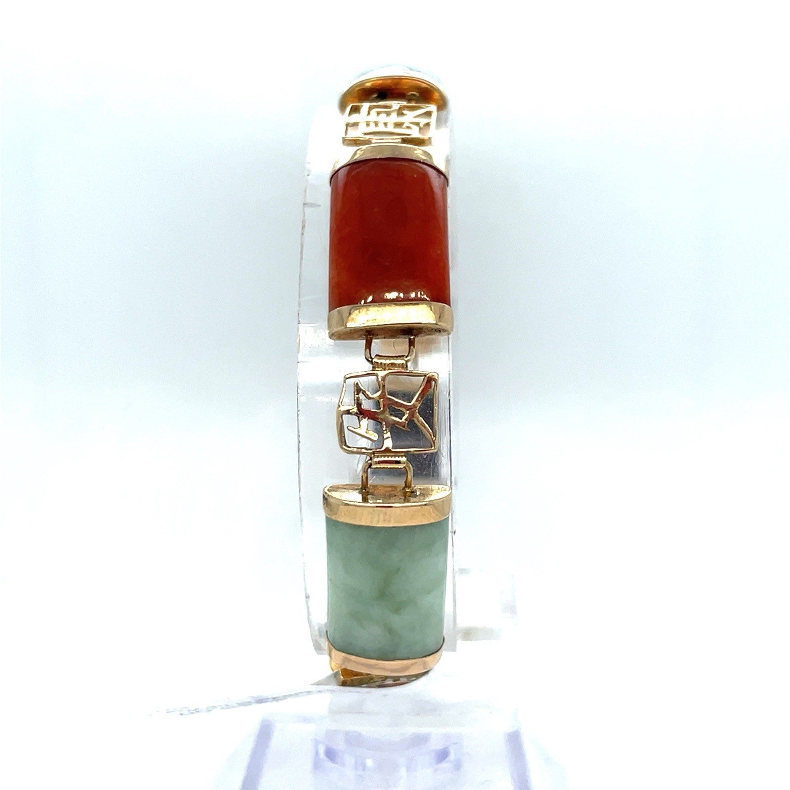 14k Yellow Gold Multi Color Jade Link Bracelet 13.60g 7.5”0