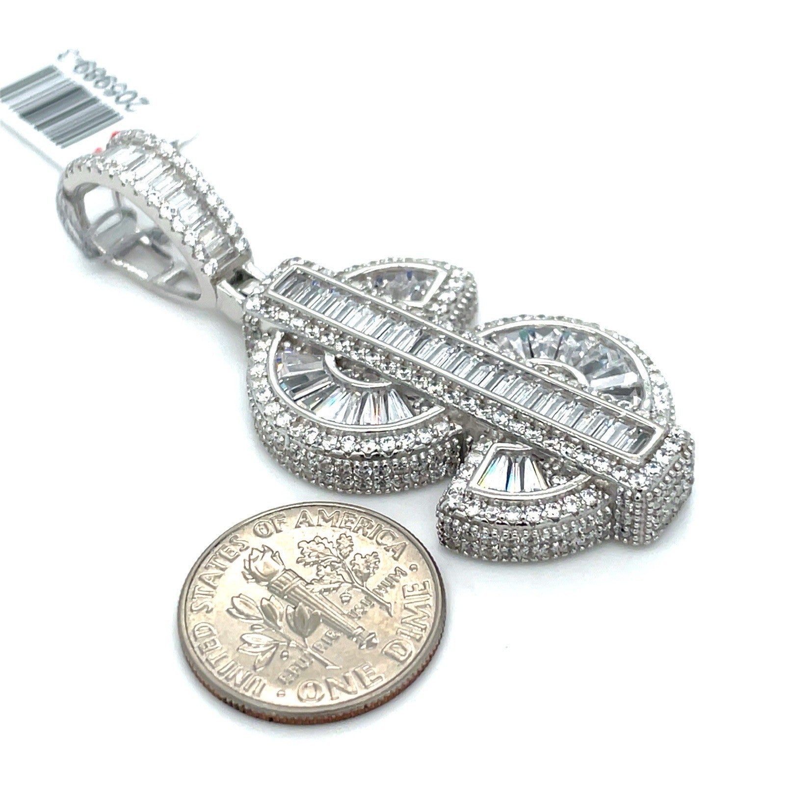 925 Sterling Silver CZ Dollar Sign Pendant 14.40g2