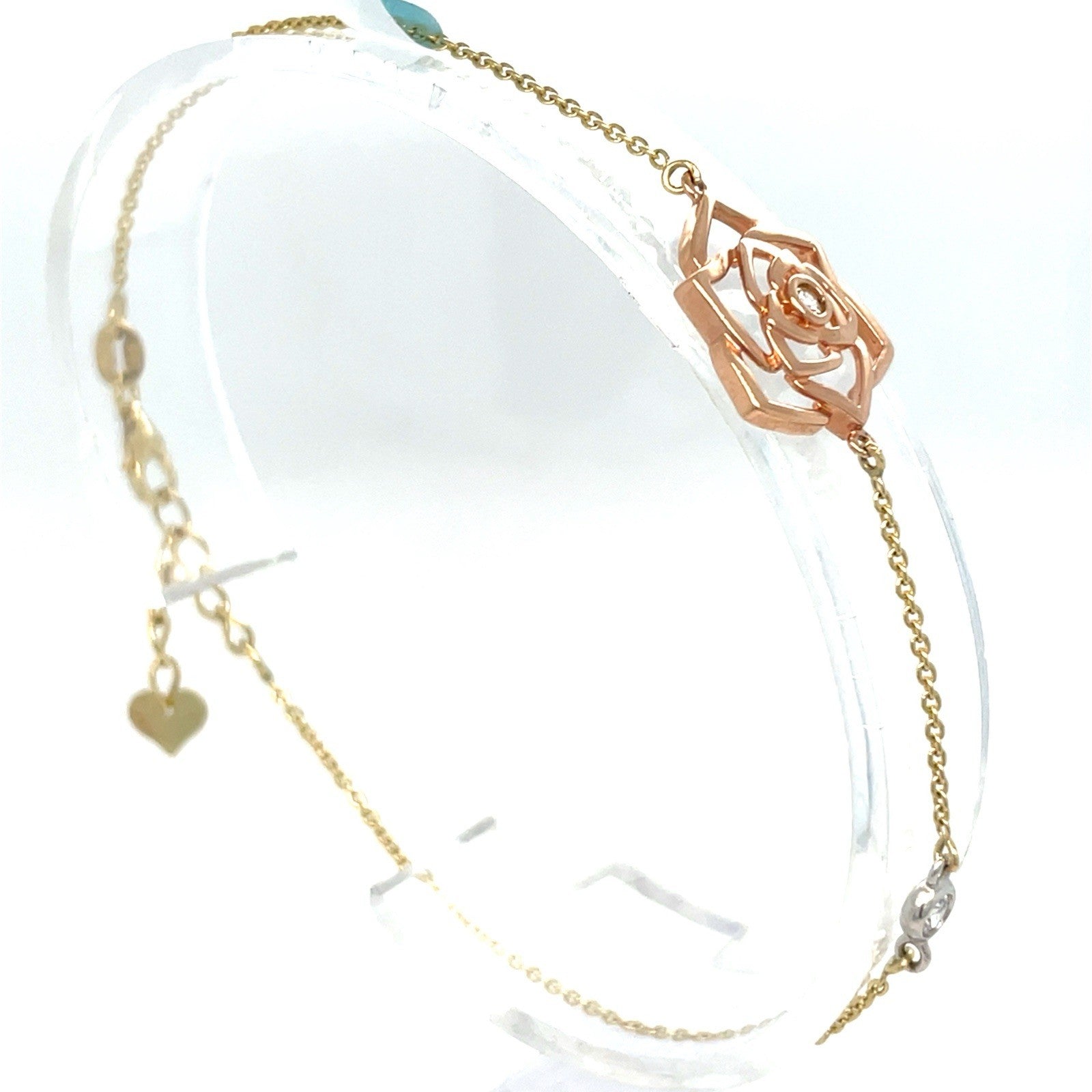 14k Two Tone Gold Women’s 7-8” CZ Rose Bracelet 2.50g 2