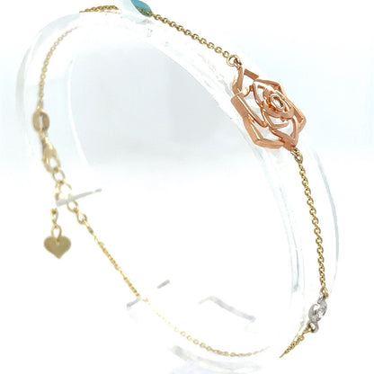 14k Two Tone Gold Women’s 7-8” CZ Rose Bracelet 2.50g 2