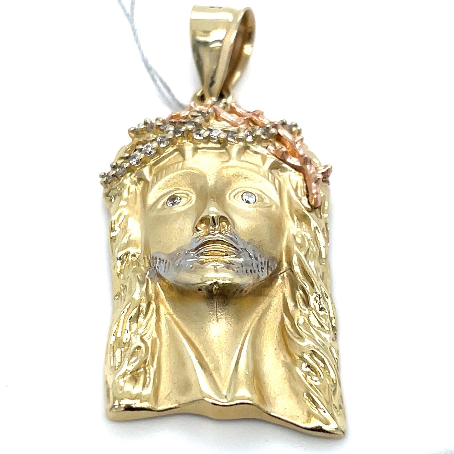 14K Two Tone Gold CZ Jesus Pendant 12.15g 1