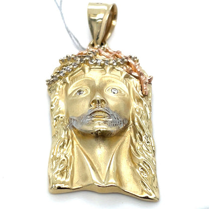 14K Two Tone Gold CZ Jesus Pendant 12.15g 1