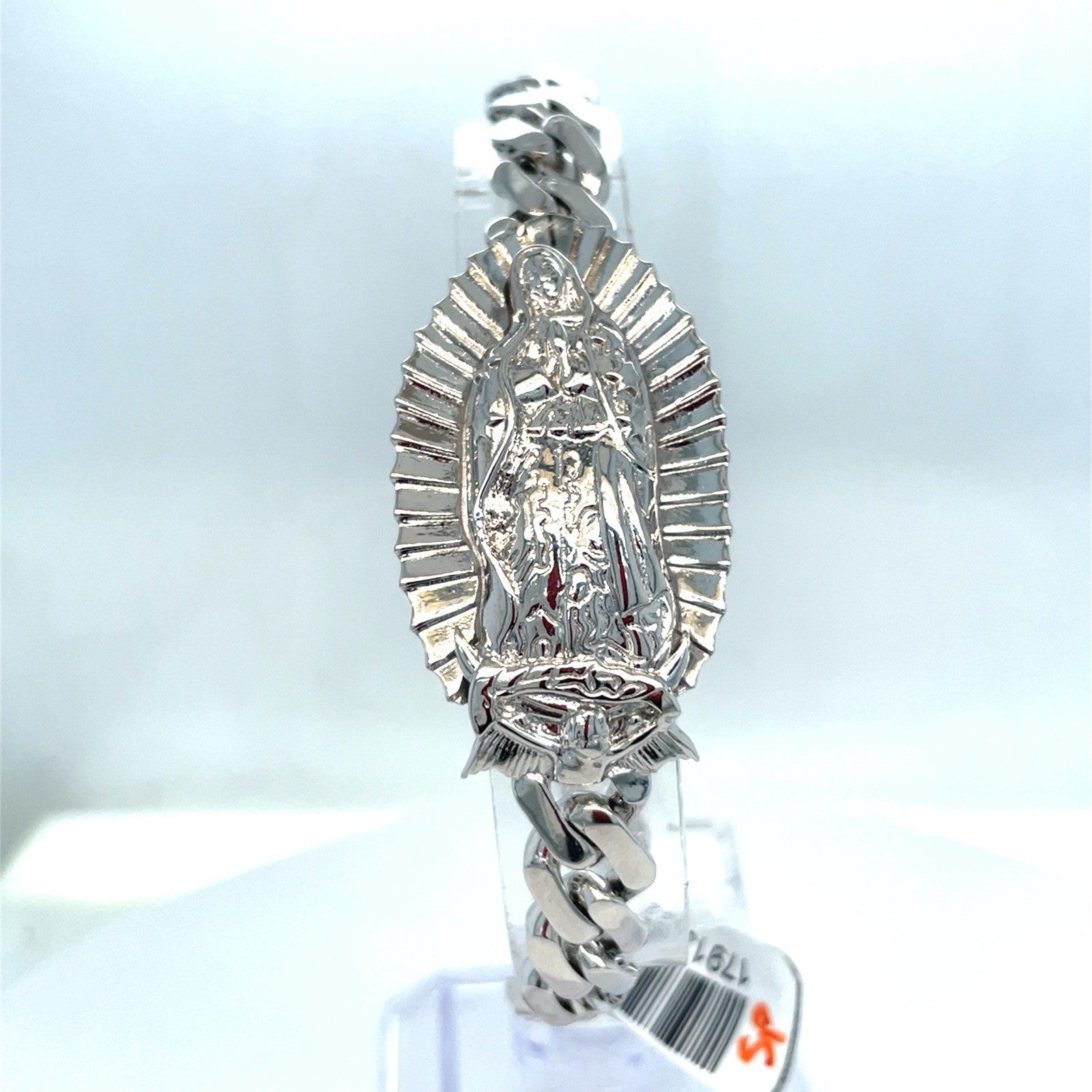 925 Sterling Silver 8” Virgin Mary Cuban Link Bracelet 21.60g 0