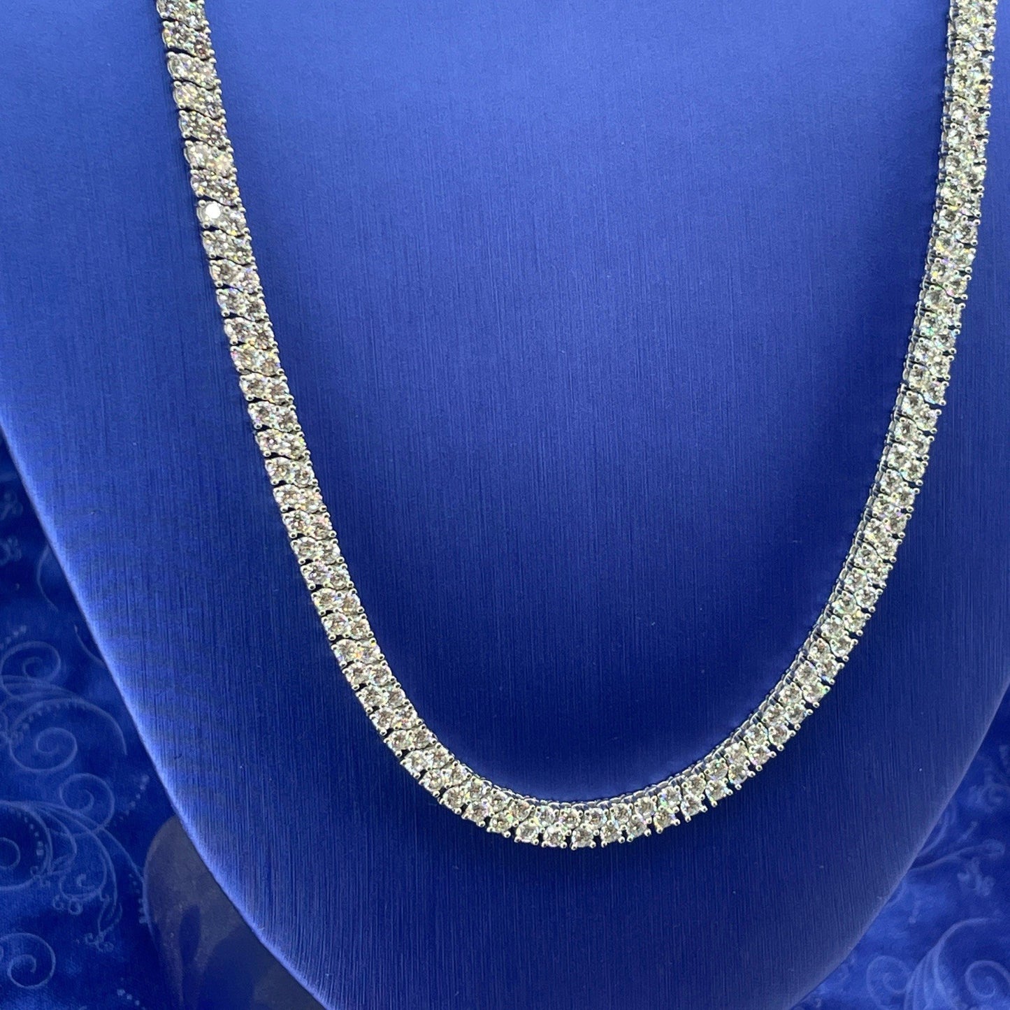 925 Sterling Silver CZ 22” 2 Row Angle Necklace 48.40g 5mm2