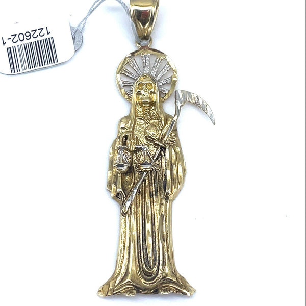 10K Two Tone Gold Men’s  Santa Muerte Pendant 9.90g0
