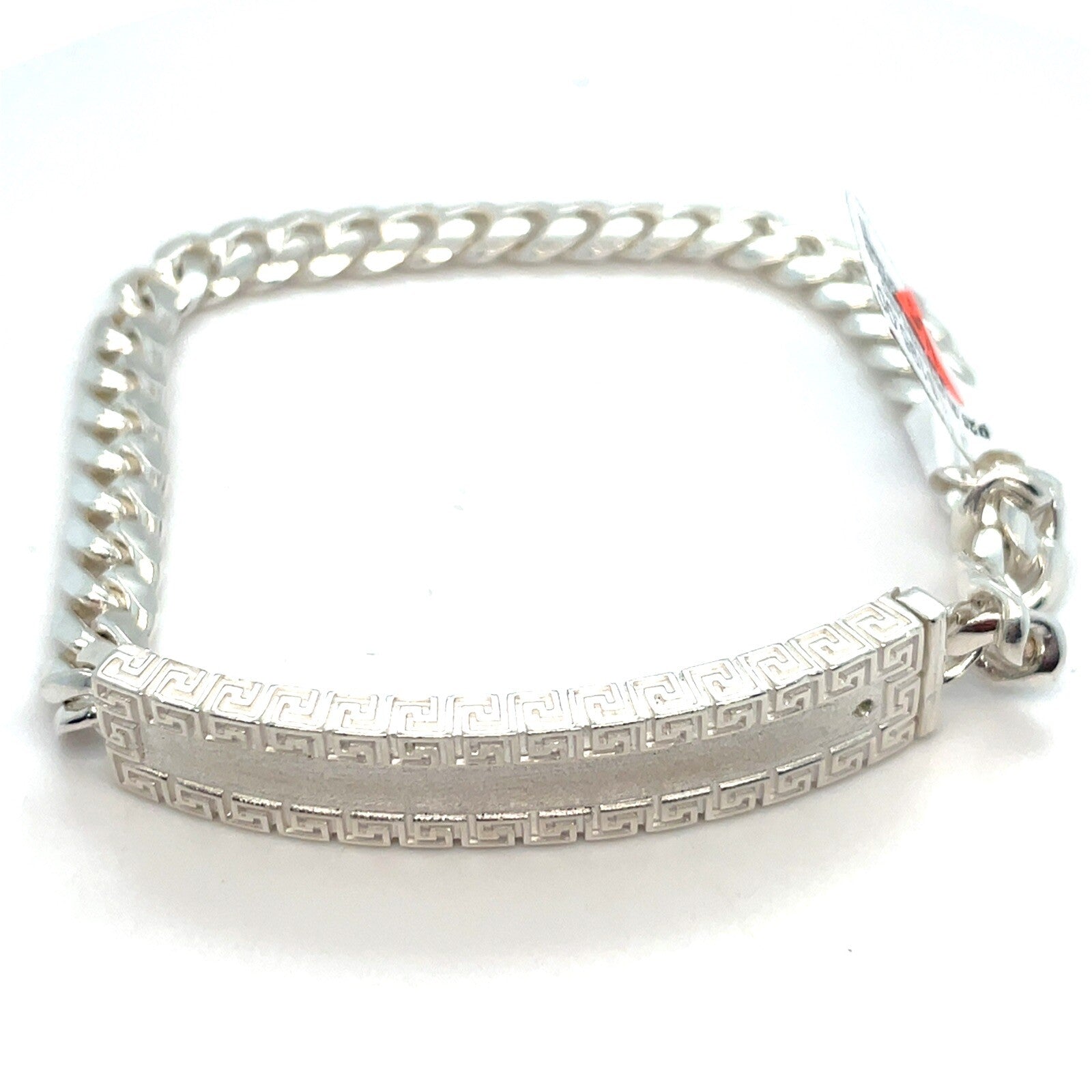 925 Sterling Silver 8.5” Satin Greek ID Cuban Bracelet 30.30g 10mm1