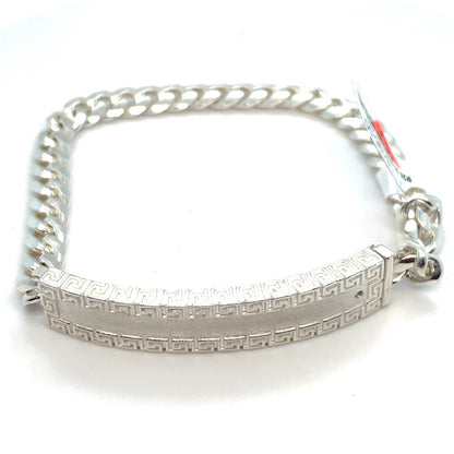 925 Sterling Silver 8.5” Satin Greek ID Cuban Bracelet 30.30g 10mm1