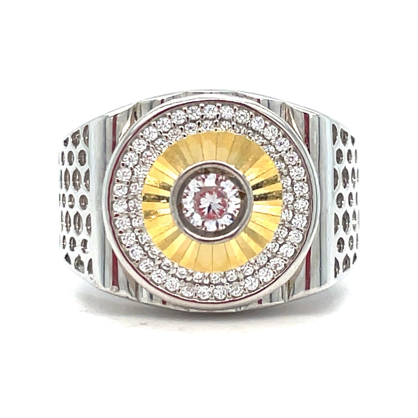 925 Sterling Silver Men’s CZ Two Tone Ring 8.30g Size 110