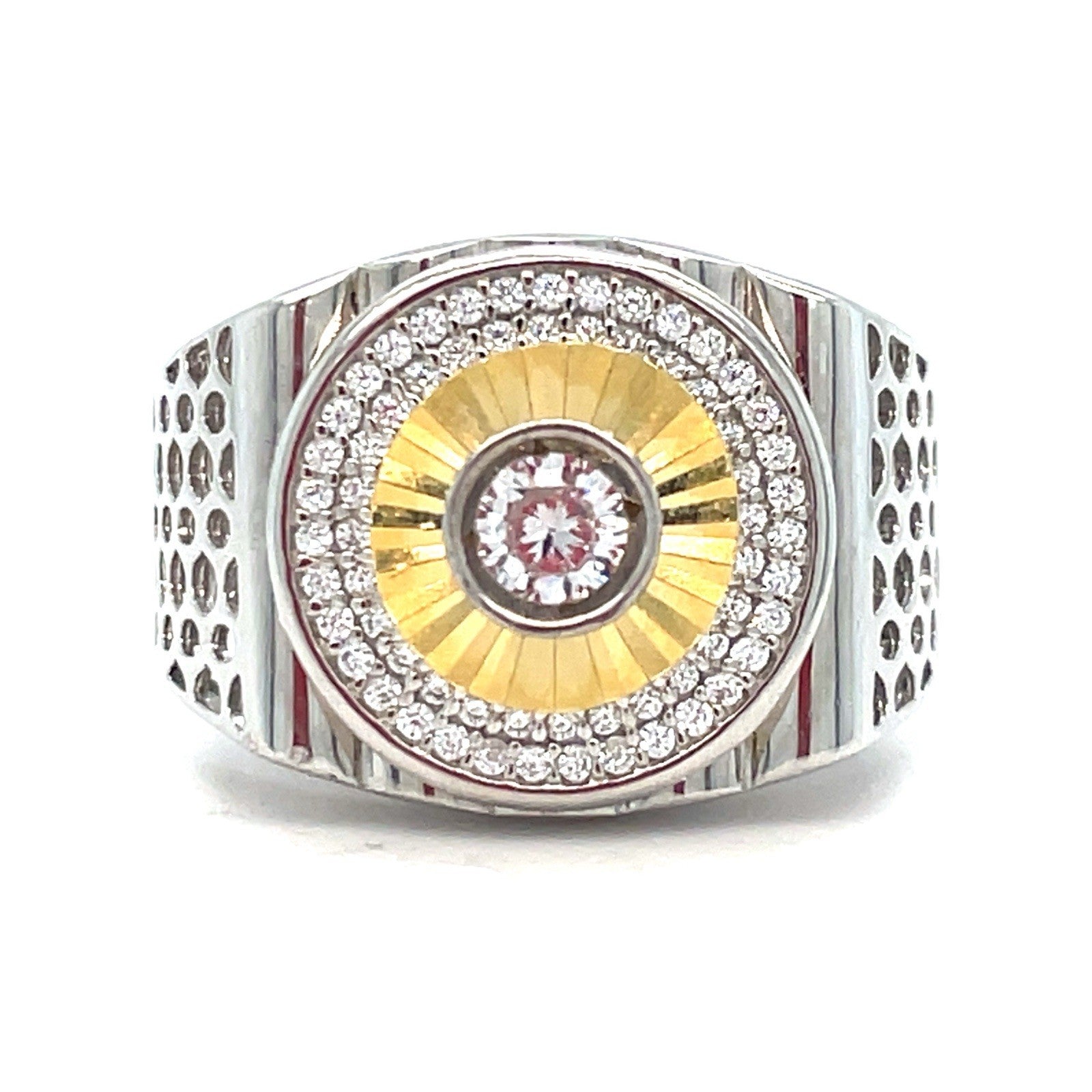 925 Sterling Silver Men’s CZ Two Tone Ring 8.30g Size 110