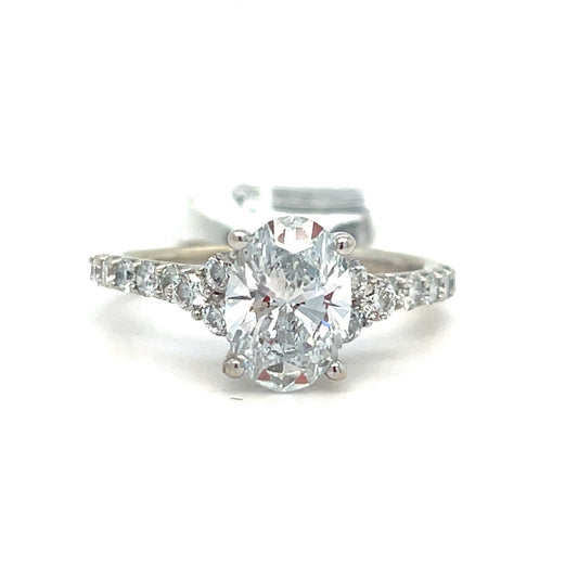 14K White Gold Oval Lab Diamond Ring 3.00g 2CTW Size 70