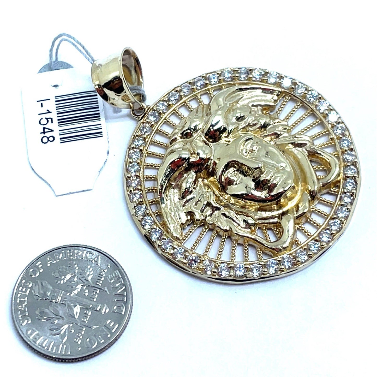 10k Yellow Gold CZ Round Open Versace Style Edge Pendant 8.00g2