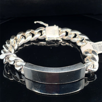 925 Sterling Silver 8.5” Men’s Polished ID Cuban Style Bracelet 54.70g 12.13 5.85